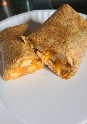 A picture of Air fried crispy buffalo cheesy chicken wrap.
