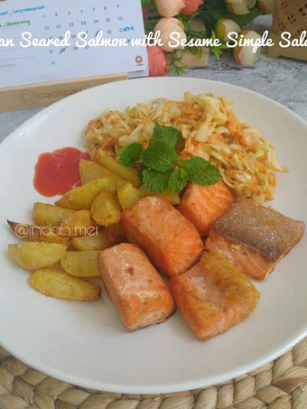 Cara Simple Membuat Resep  Pan Seared Salmon with Sesame Simple Salad yang Lezat, Lezat Sekali