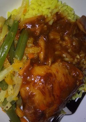 A picture of Chicken, and stir fry.