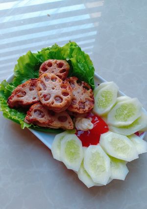 Hình của món Củ sen nhồi thịt chiên - keto.