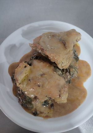 A picture of Chicken Thighs with Swiss Chard and Cream.