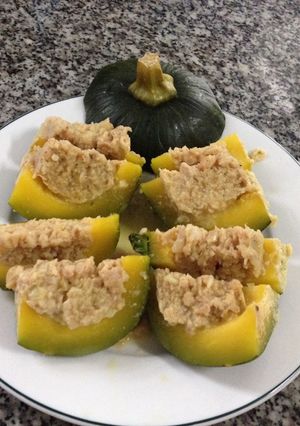 Hình của món Bí đỏ hấp tôm thịt.