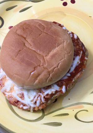 A picture of Chicken parm burgers.
