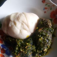 Afang soup and pounded yam A picture of Afang soup and pounded yam.