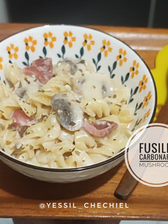 Foto resep Fusilli Carbonara Mushroom