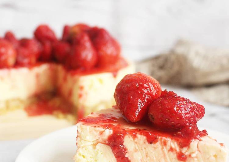Cara Gampang Membuat Baked Strawberry Cheesecake, Sempurna
