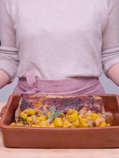A picture of Roasted pork and squash ragout.