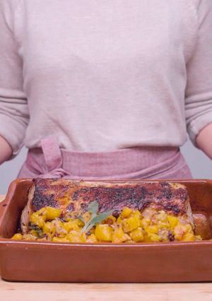 A picture of Roasted pork and squash ragout.