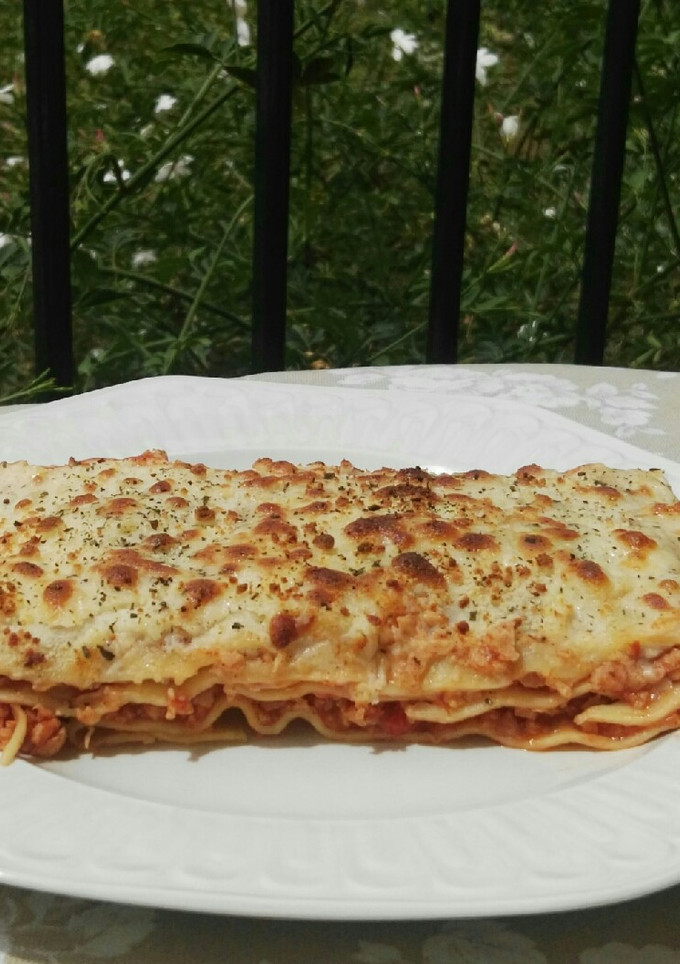 Una foto de Lasaña de soja texturizada