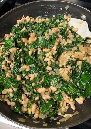 A picture of Beans and greens- Italian style.