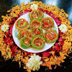 A picture of Colourful Sweet Thandai Mathri.