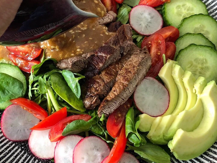 Easy Way Prepare Recipe Steak salad with shoyu dressing that is Delicious, So Delicious}