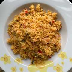 Cous cous alle verdure con gamberetti e salmone-レシピのメイン写真