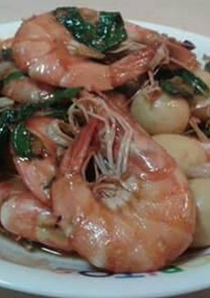Foto resep Udang Bago Telur puyuh cah kemangi