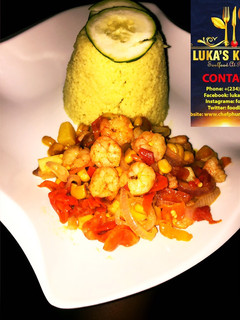 A picture of Couscous Served-with Stir-fried Garlic Shrimp.