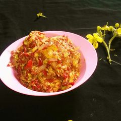 A picture of Awara(tofu) wit cabbage sauce.