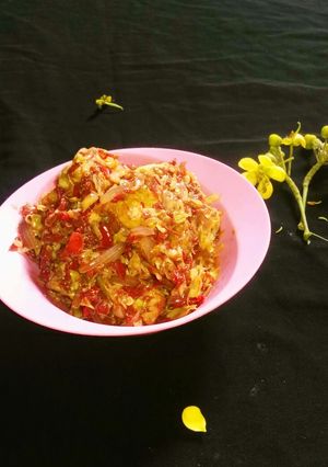 A picture of Awara(tofu) wit cabbage sauce.