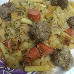 A picture of Hotdog, Meatballs, and Sauerkraut.