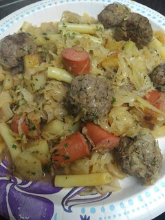 A picture of Hotdog, Meatballs, and Sauerkraut.