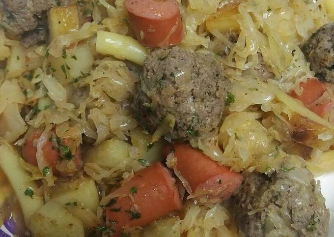 Easiest Way to Make Any-night-of-the-week Hotdog, Meatballs, and Sauerkraut