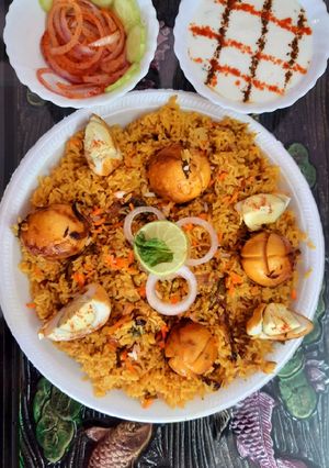 A picture of Egg Biryani in Pressure Cooker.