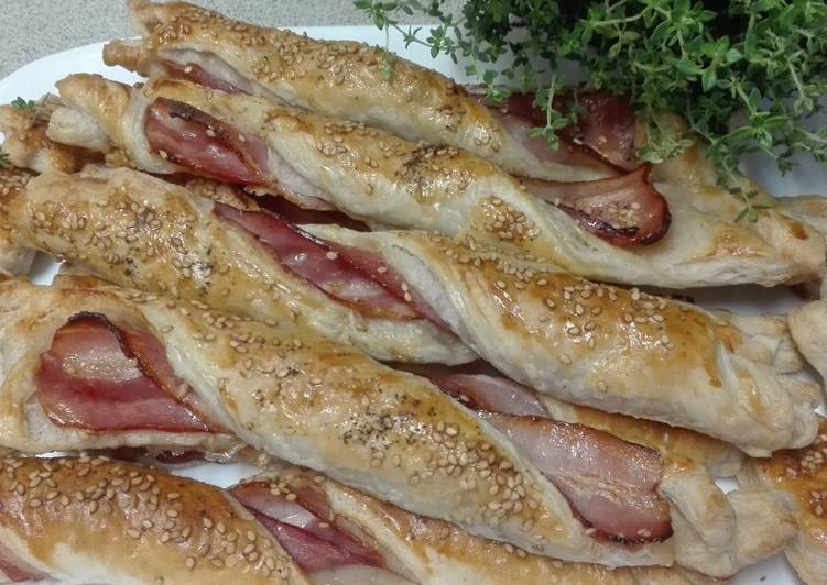 Trenzas de hojaldre con bacon, muy fácil de hacer!