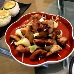 Yakitori (chicken on skewer) A picture of Yakitori (chicken on skewer).