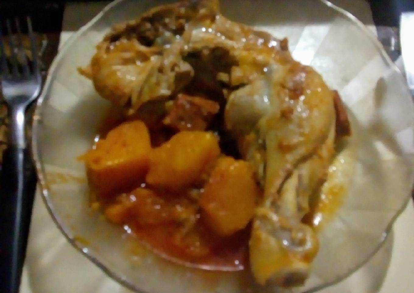 Pollo estofado con calabaza