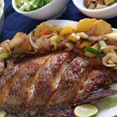 Grilled fish with potatoes A picture of Grilled fish with potatoes.