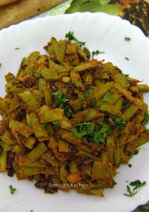 A picture of Gavar Chi Bhaji (Cluster Beans Curry - Maharashtrian Style).