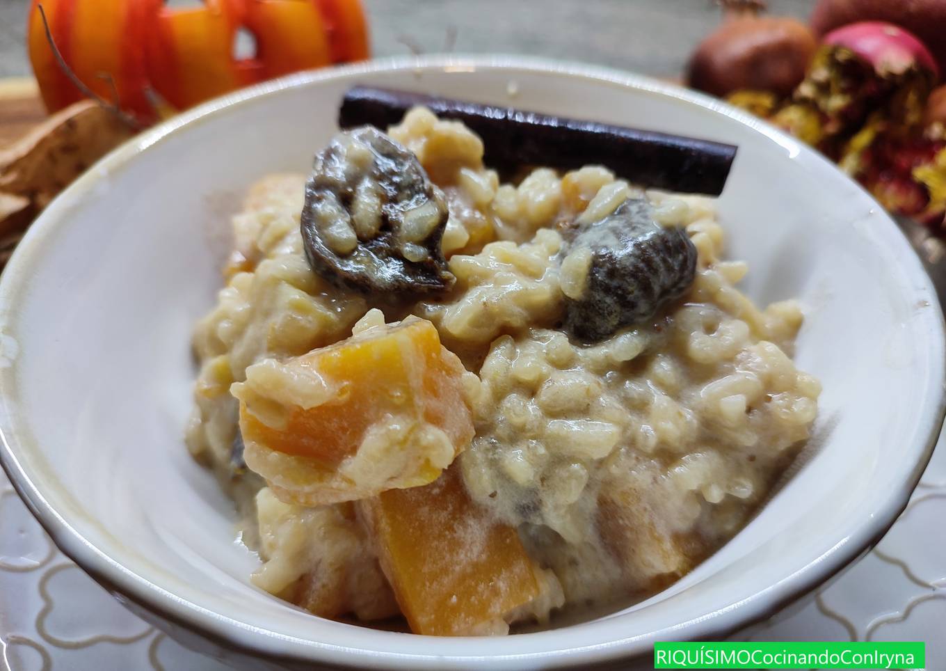 Arroz meloso con calabaza, higos y manzana
