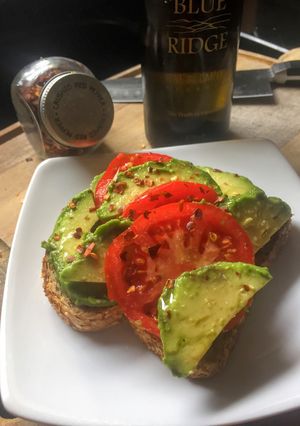 A picture of Crushed Red Pepper, Tomato & Avocado Toast.