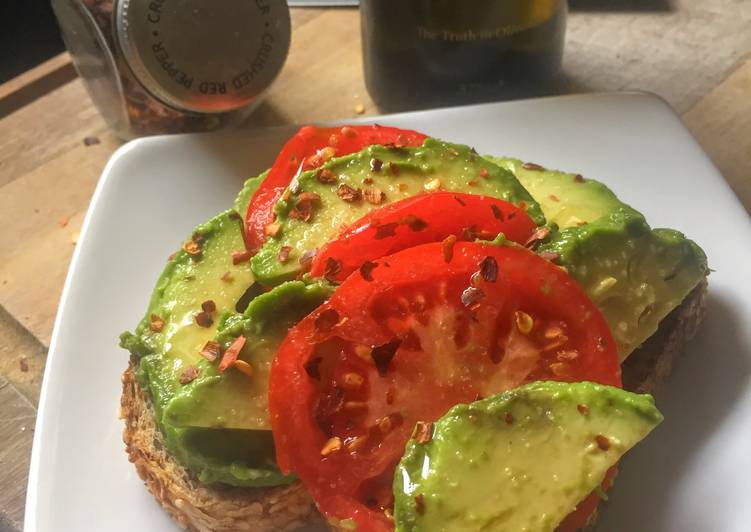 Steps to Make Homemade Crushed Red Pepper, Tomato &amp; Avocado Toast
