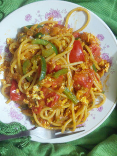A picture of Bhurji spaghetti.