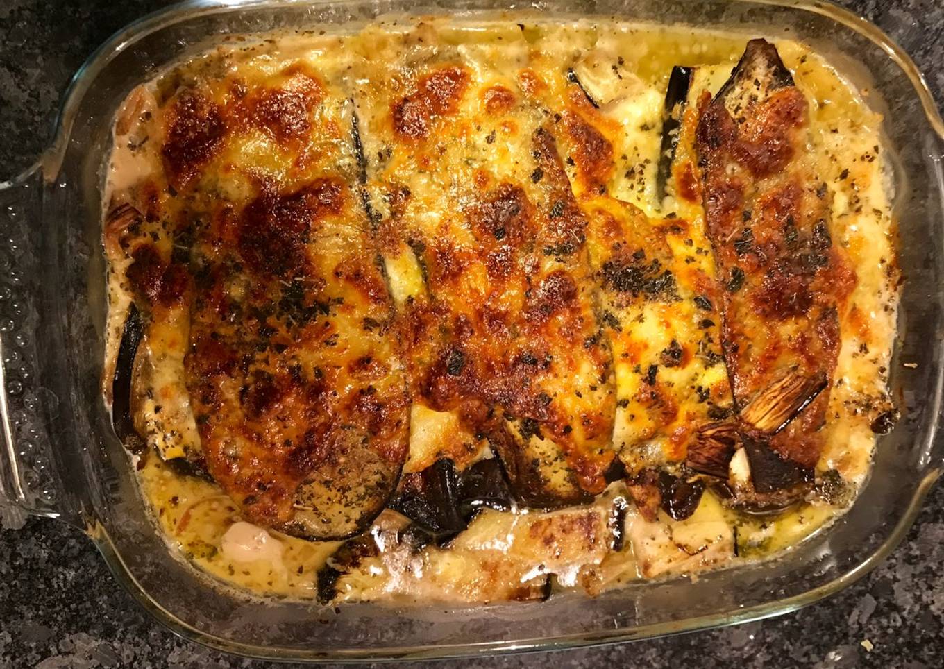 Lasagne aux aubergines, brocoli et jambon espagnol et lait de coco