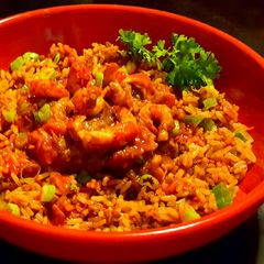 A picture of Mikes EZ Crawfish Étouffée Over Dirty Rice.