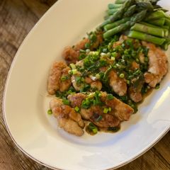 Sweetbreads with Madeira sauce, spring onions A picture of Sweetbreads with Madeira sauce, spring onions.
