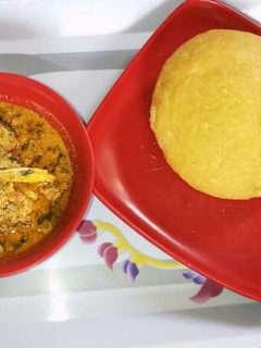 A picture of Melon soup and Eba.