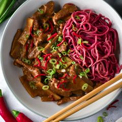 A picture of Succulent Beef Satay with bamboo shoots. 🍜.