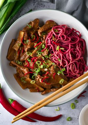 A picture of Succulent Beef Satay with bamboo shoots. 🍜.