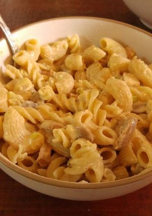A picture of Chicken Alfredo Pasta.