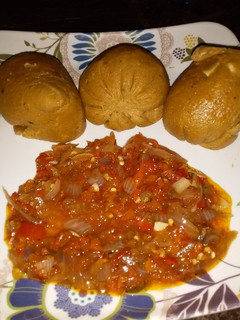 A picture of Moimoi with peppered sauce.