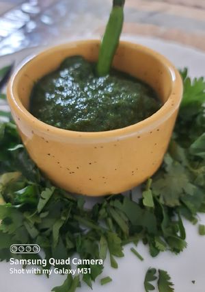 धनिया चटनी(Dhaniya ki chatni recipe in Hindi) रेसिपी मुख्य फोटो