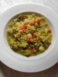 Zuppa di lenticchie rosse, patate e verza