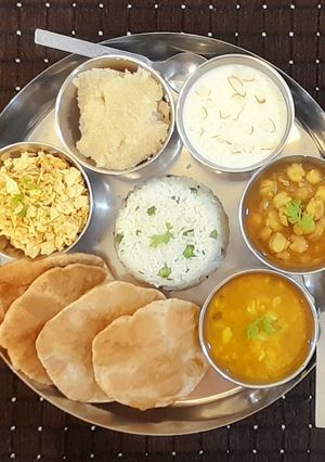 A picture of North Indian style, No onion No garlic Thali.