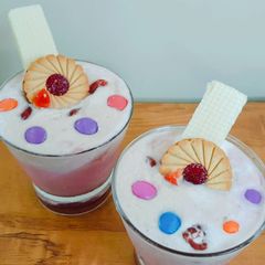 Mixed fruit jam milkshake A picture of Mixed fruit jam milkshake.
