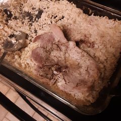 A picture of Baked Pork Chops and Brown Rice GF.