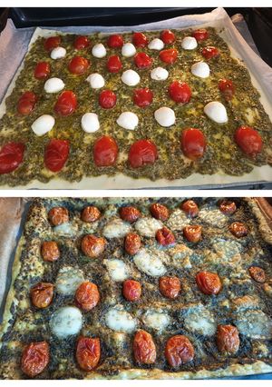 Una foto de Hojaldre con pesto