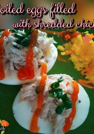 Foto resep Boiled eggs filled with shredded chicken