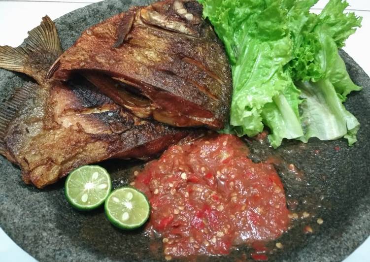 Ikan tombro goreng + Sambel terasi (mentah)